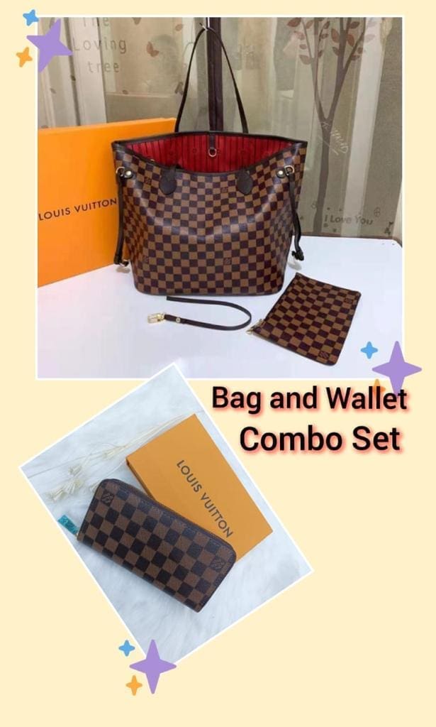 8053 LOUIS VUITTON Coffee grid Bag and wallet combo set