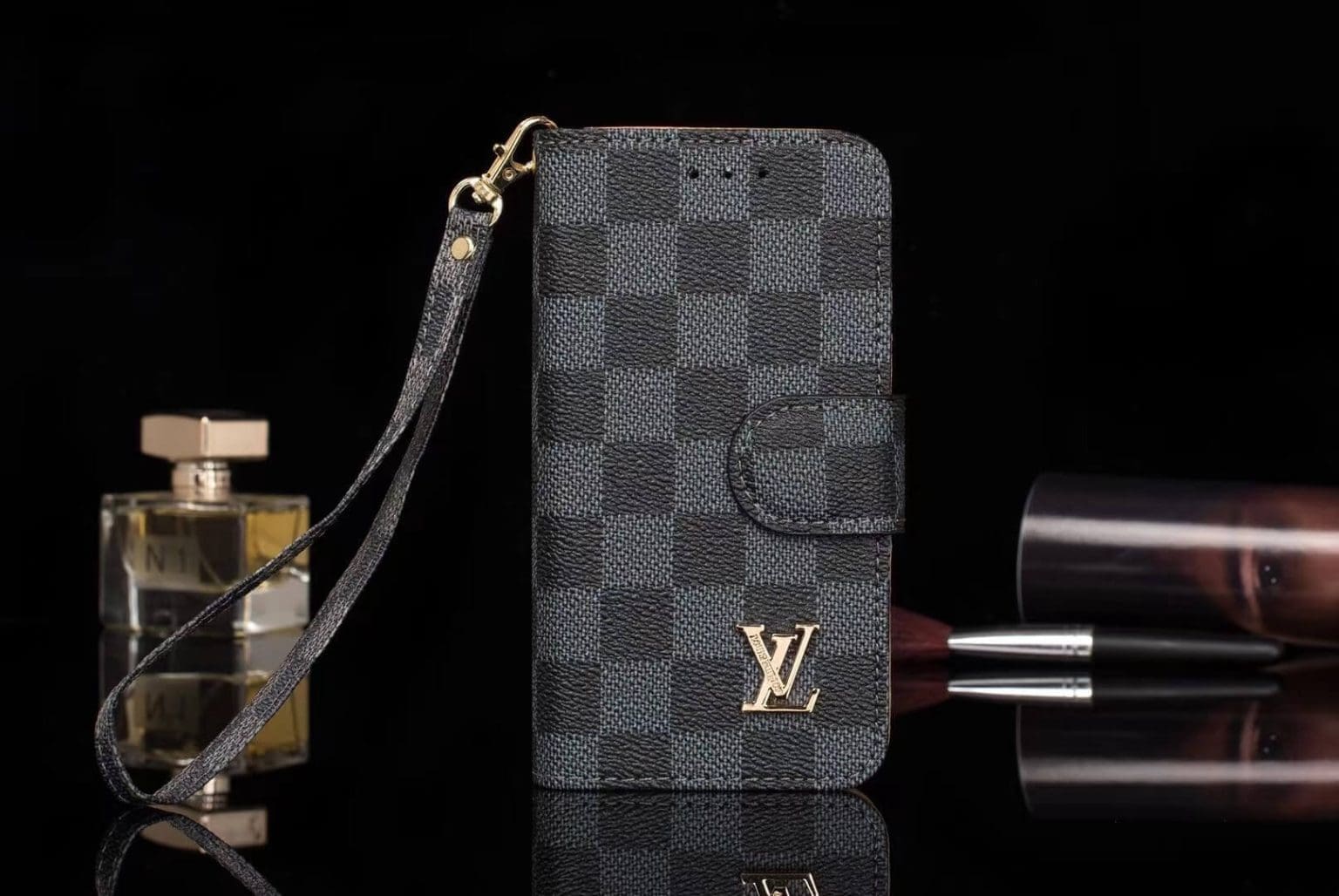 8296 LV black GRID wallet phone case