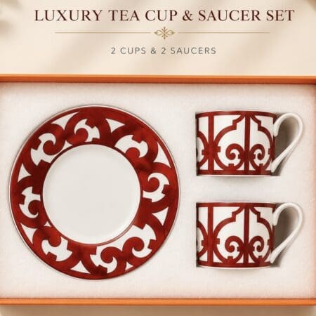 0239 Royal Red Tea Cup & Saucer Gift Set – 2 Pieces ❤️☕️
