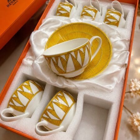 0229 Premium Tea Cups & Saucers Gift Set – 6 Pieces ☕💛
