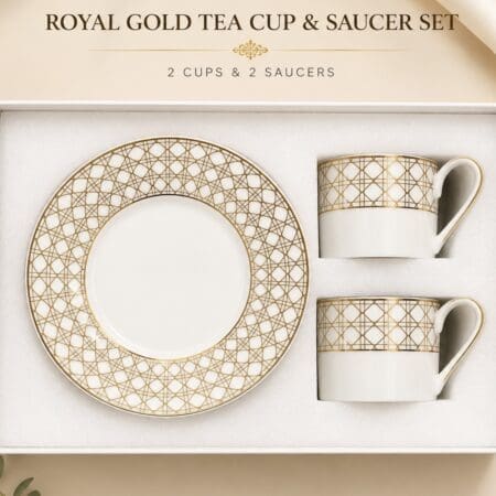 0240 Royal Gold Tea Cup & Saucer Set – 2 Cups ☕️🤍💛