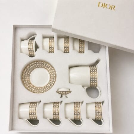 0234 Luxury Porcelain Coffee Cup Set with Gold Detailing – 15 Pieces
